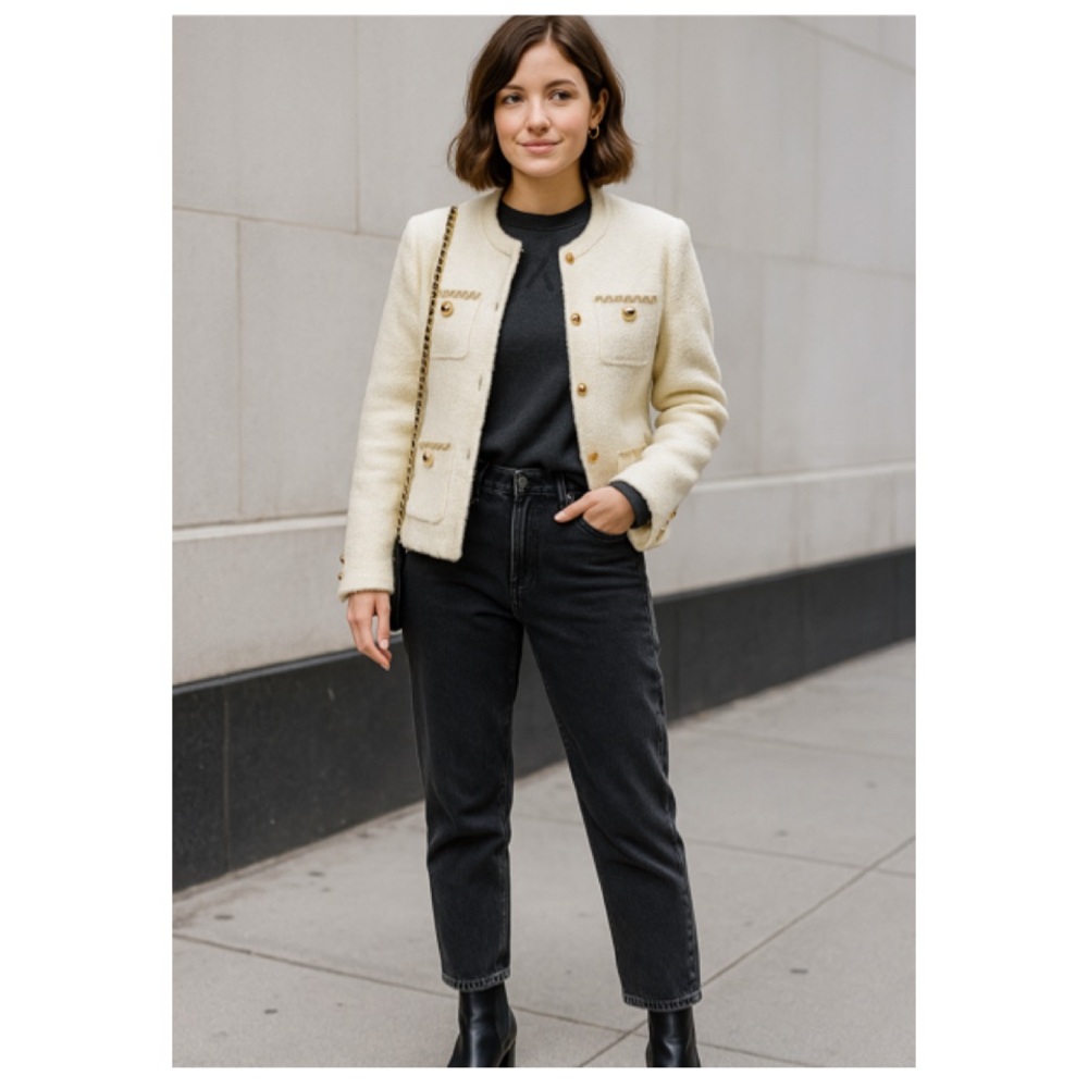 Sioni Women's Cream Jacket with Gold Accents